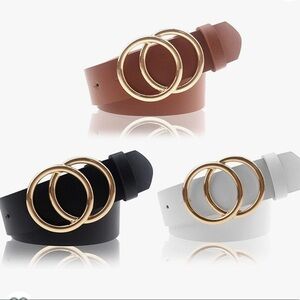 Leather Belt Double O Ring Soft Faux Leather Waist Belt